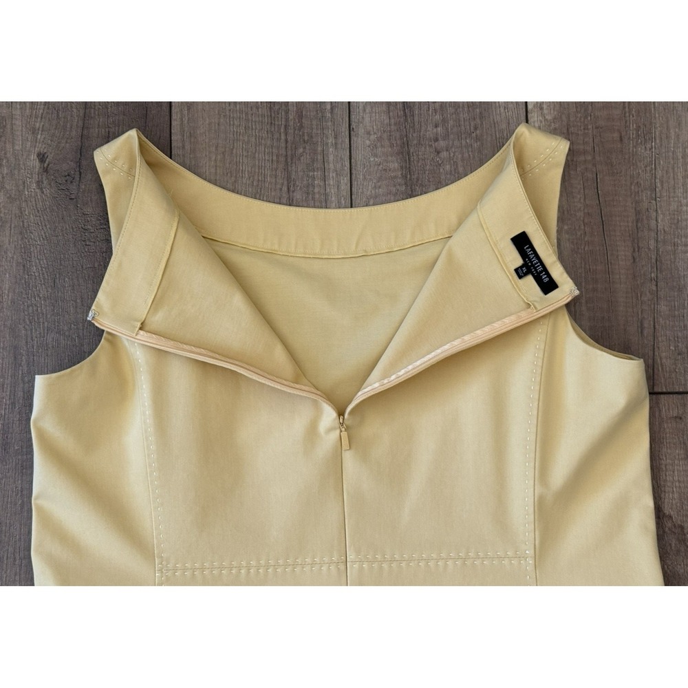 Lafayette 148 Yellow Sheath Dress Contrast Stitch Back Zip Pockets XL Quiet Lux - Picture 11 of 13
